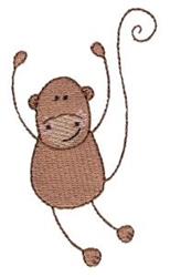 Cute brown monkey with a smiling face and curly tail, playfully raising its arms, perfect for embroidery.