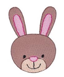 Cute rabbit head with soft brown fur and pink ears, smiling cheerfully for Easter. Ideal for machine embroidery.