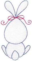 Simple white bunny with pink bow and blue outline, perfect for Easter celebrations and children's items.