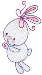 Cute white bunny with a pink bow, happy expression, playful pose for Easter celebrations.