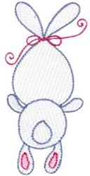 Cute bunny design with large ears, a pink bow, and a rounded body. Perfect for Easter. Minimalist style.