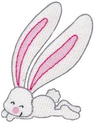 Playful white bunny with pink ears and a smiling face, perfect for Easter-themed machine embroidery.