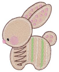 Cute bunny with a light beige body, pink accents, and green stripes for Easter in playful pastel colors.