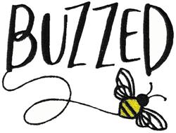 Playful 'BUZZED' text with a cartoon bee, bright yellow and black stripes, perfect for casual decor.