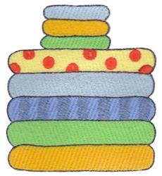 Stack of colorful rings in playful cartoon style with polka dots and stripes, bright and fun for kids.