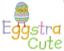 Colorful Easter egg with pastel decorations and a chick peeking out, showcasing a playful theme.