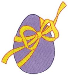 Purple Easter egg with a bright yellow bow, featuring a playful design perfect for festive spring decor.