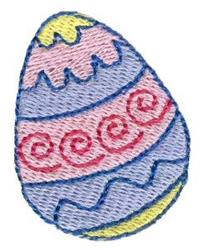Colorful decorative Easter egg with playful swirls in pastel blue, pink, and yellow for festive celebrations.