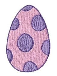 Playful decorative egg featuring a light pink outline with large purple polka dots, perfect for Easter.