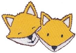 Playful fox faces in bright yellow with friendly expressions, simple design, perfect for embroidery on home decor.