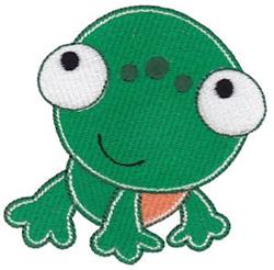 Cute frog with a bright green body, large white eyes, and a cheerful smile in playful cartoon style.