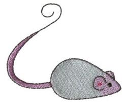 Applique gray mouse with pink ears, curled pink tail, and playful design, perfect for cute projects.
