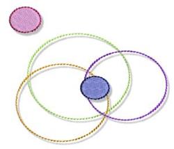 Intersecting circles in vibrant colors of purple, green, pink, and orange with clean stitching, modern geometric design.