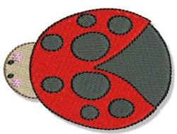 Playful ladybug applique with a bright red shell, large black spots, and a cream head, perfect for children's items.