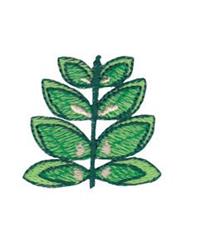 Naturalistic leaf design featuring vibrant green leaves with light highlights and dark outlines.