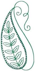 Stylized leaf with a delicate outline in shades of green, featuring a soft curved detail, perfect for quilting applications.