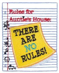 Lined notepad with yellow background, bold black text 'THERE ARE NO RULES!', and playful red doodles.
