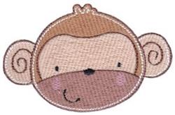 Playful monkey face with large curly ears and soft rounded shape in various shades of brown and pink accents.