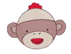 Cute monkey face in light brown and cream colors, wearing a playful red hat with cheerful features.