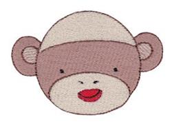 Cute monkey head in light brown and cream with prominent ears and a cheerful red mouth, perfect for playful designs.