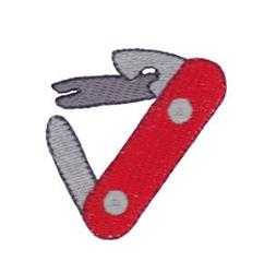 Playful multi-tool in vibrant cartoon style with a red body and silver blades, displayed in an open position.