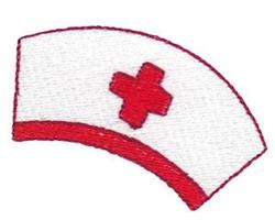 Nurse's cap with a red cross, featuring white fabric and a red band, designed for machine embroidery.