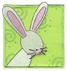 Cute rabbit with pink accents on a vibrant green background, featuring a playful swirling pattern, perfect for spring.
