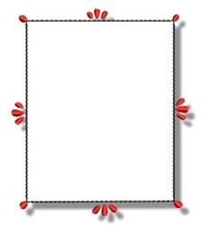 Decorative border with a black outline and small red embellishments at corners, featuring a simple and elegant design.