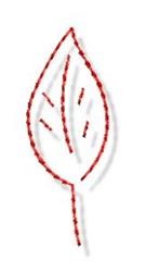 Redwork leaf with bold red stitching, featuring clean outline and subtle vein details, perfect for autumn decor.