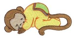 Cute sleeping monkey in a cozy yellow outfit with green accents. Cartoonish and playful design for children.