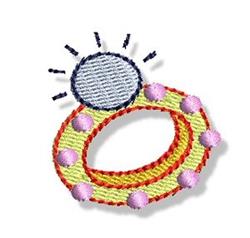 Colorful circular ring with a sun motif, featuring yellow and pink dots, ideal for cheerful summer embroidery.