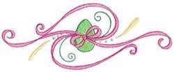 Decorative swirl design featuring pink swirls with a vibrant green bow and leaf, perfect for whimsical Easter quilts.