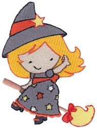 detailed halloween witch machine embroidery pattern - Tiny Flying Witch for reusable tote bags