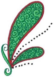 Playful stylized leaf design featuring large green leaves, red outlines, and swirling patterns, perfect for quilting.