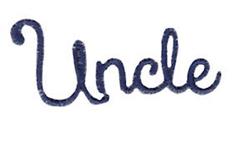 Cursive lettering spells 'Uncle' in dark blue, showcasing classic elegance for family-themed items.