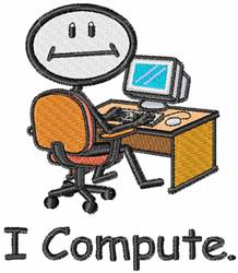 Playful cartoon character with a large smiley face using a computer at a wooden desk with an orange chair.
