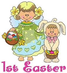 1st Easter - 5x7 bunny rabbit detailed embroidery design for decorative pillow covers