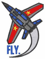 Vibrant airplane design with red and blue colors, yellow stars, and dynamic trailing line, perfect for youth attire.
