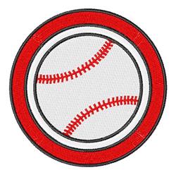 Baseball design featuring a classic white baseball in a bold red circle on a clean white background.