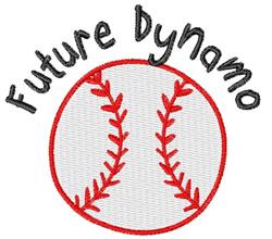 Playful baseball with red stitching seams and the text 'Future dynamo' above, perfect for sports enthusiasts.