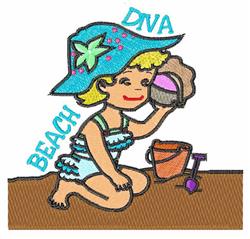 Beach Diva - 4x4 diva detailed machine embroidery design perfect for reusable tote bags