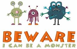 monster detailed machine embroidery - Beware perfect for decorative pillow covers