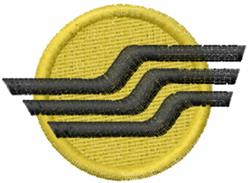 Bold circular patch featuring a vibrant yellow background with abstract black lines, showcasing a modern and minimalist style