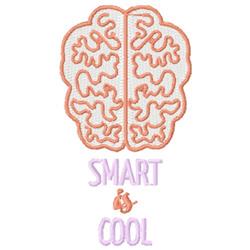 Playful brain graphic in soft pink tones with intricate line work, featuring bold 'SMART & COOL' text below.