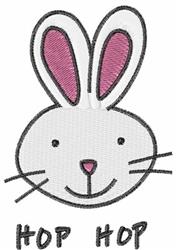Cute bunny face with pink ears and cheerful expression, featuring 'HOP HOP' text for Easter celebrations.
