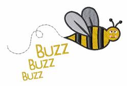 Playful yellow bee with stripes and smiling face, buzzing next to bold 'BUZZ BUZZ BUZZ' text.