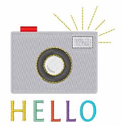 beginner-friendly hello machine embroidery pattern - Camera Hello for kitchen tea towels