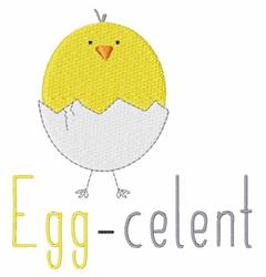 Playful yellow chick emerging from a cracked eggshell with 'Egg-cellent' text below, perfect for Easter.