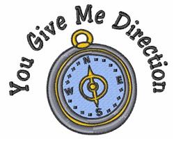Compass design with a light blue face, gray-yellow accents, and the phrase 'You Give Me Direction' in a playful style.