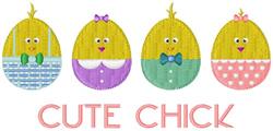 Cute chick with playful expression and pastel colors, surrounded by colorful eggs, perfect for Easter.